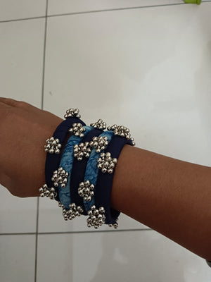 Oxidise bangles indigo fabric 5 pcs set