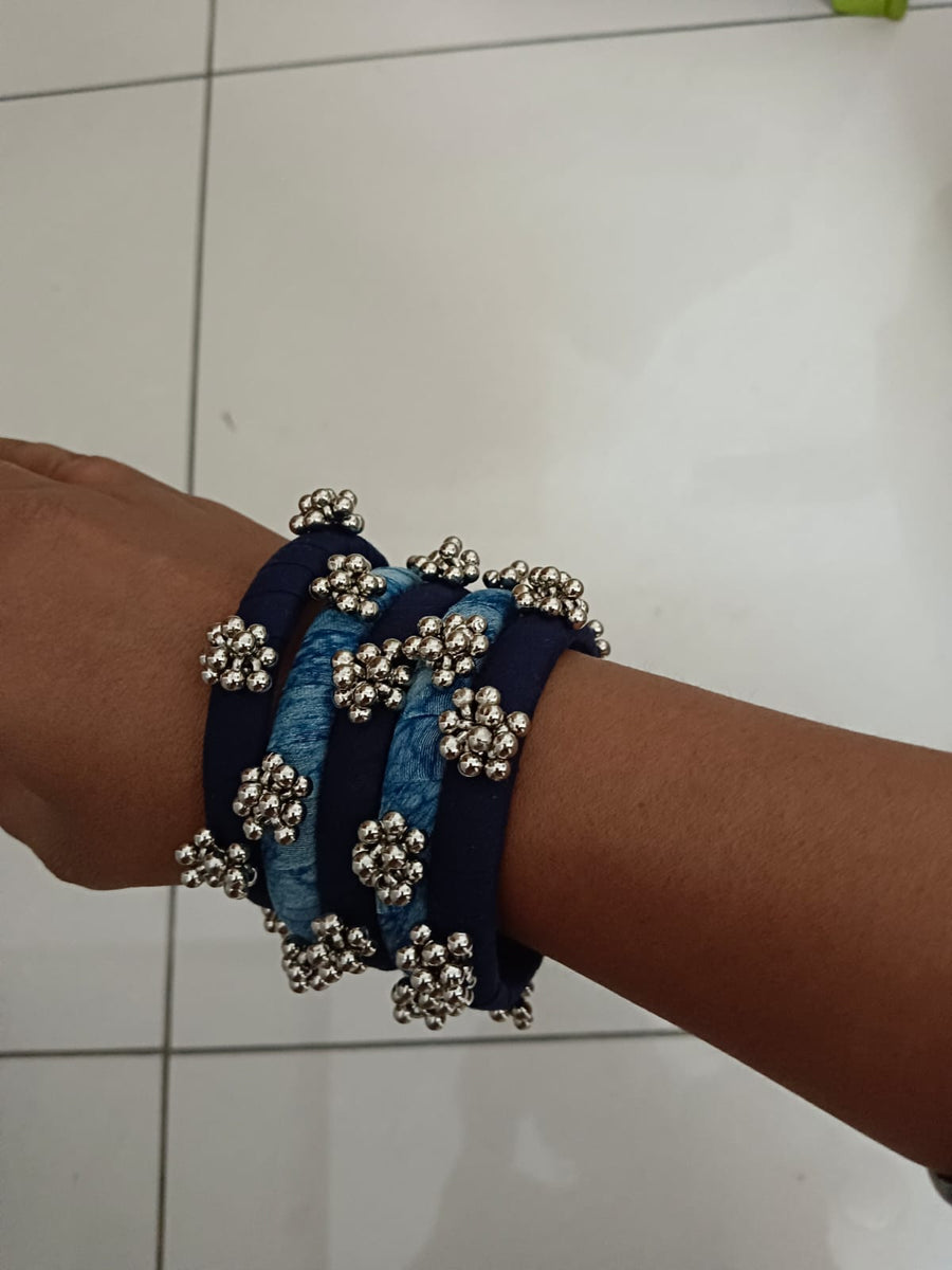 Oxidise bangles indigo fabric 5 pcs set
