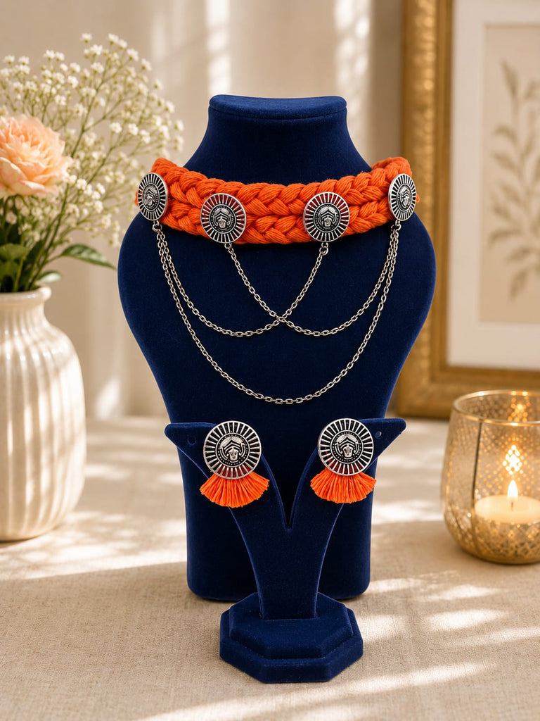 Orange oxidise chokor with earrings