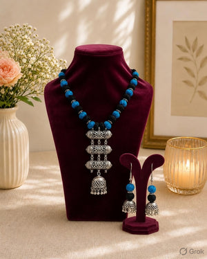 cotton ball oxidise necklace with earrings