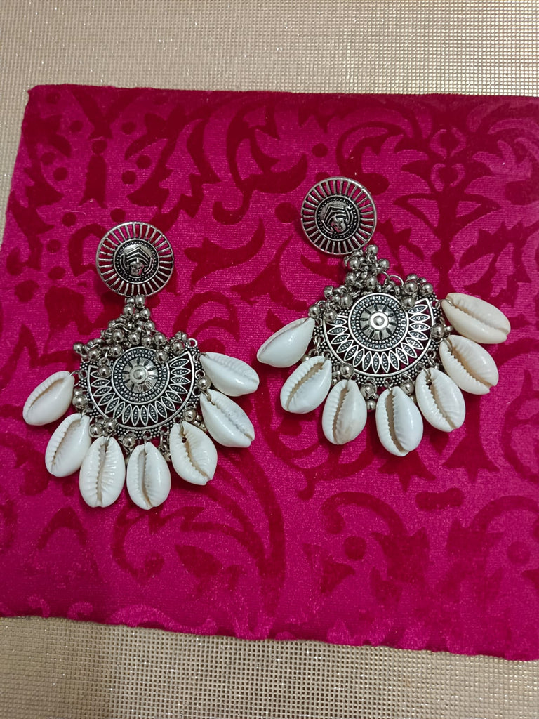 Oxidise earrings with cowrie shell