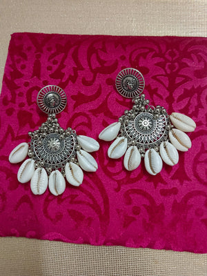 Oxidise earrings with cowrie shell