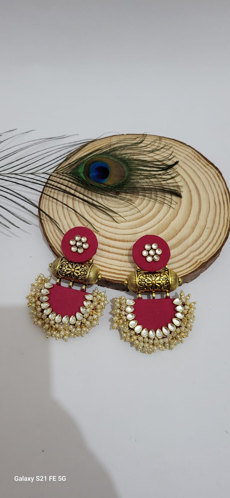Chandbali golden oxidise fabric earrings