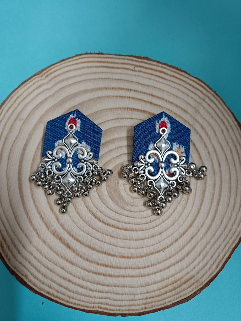 Blue fabric earrings