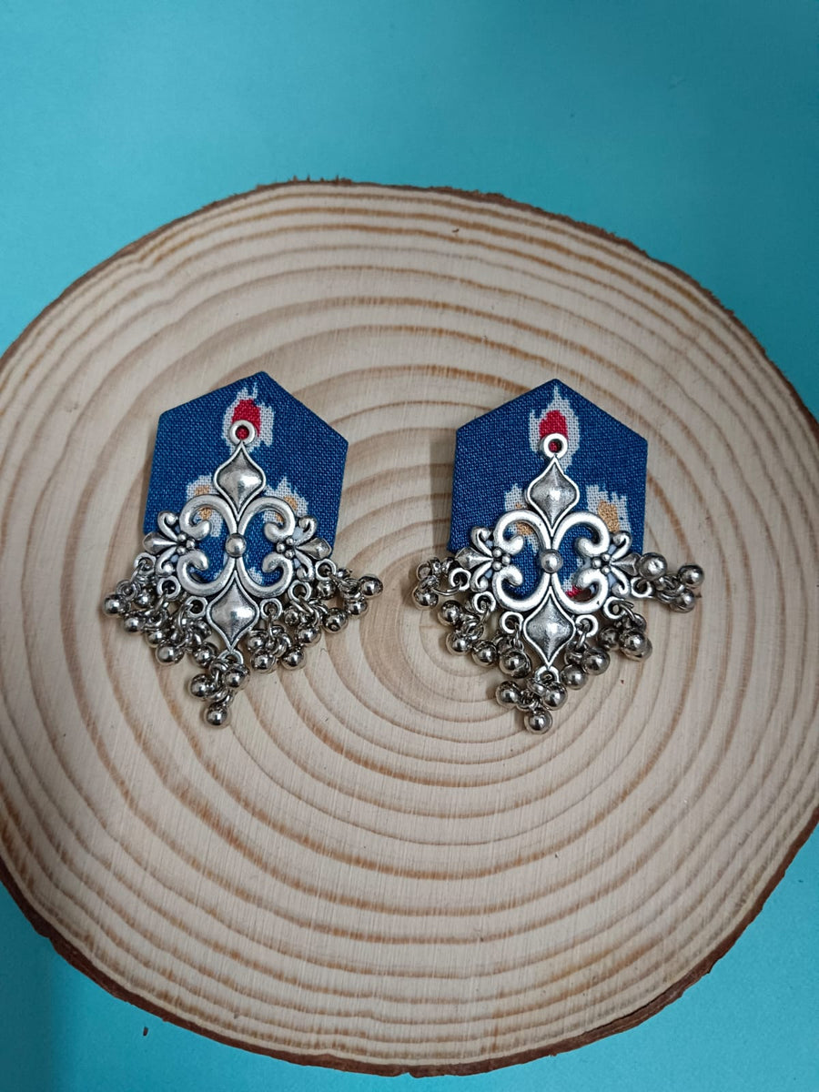 Blue fabric earrings