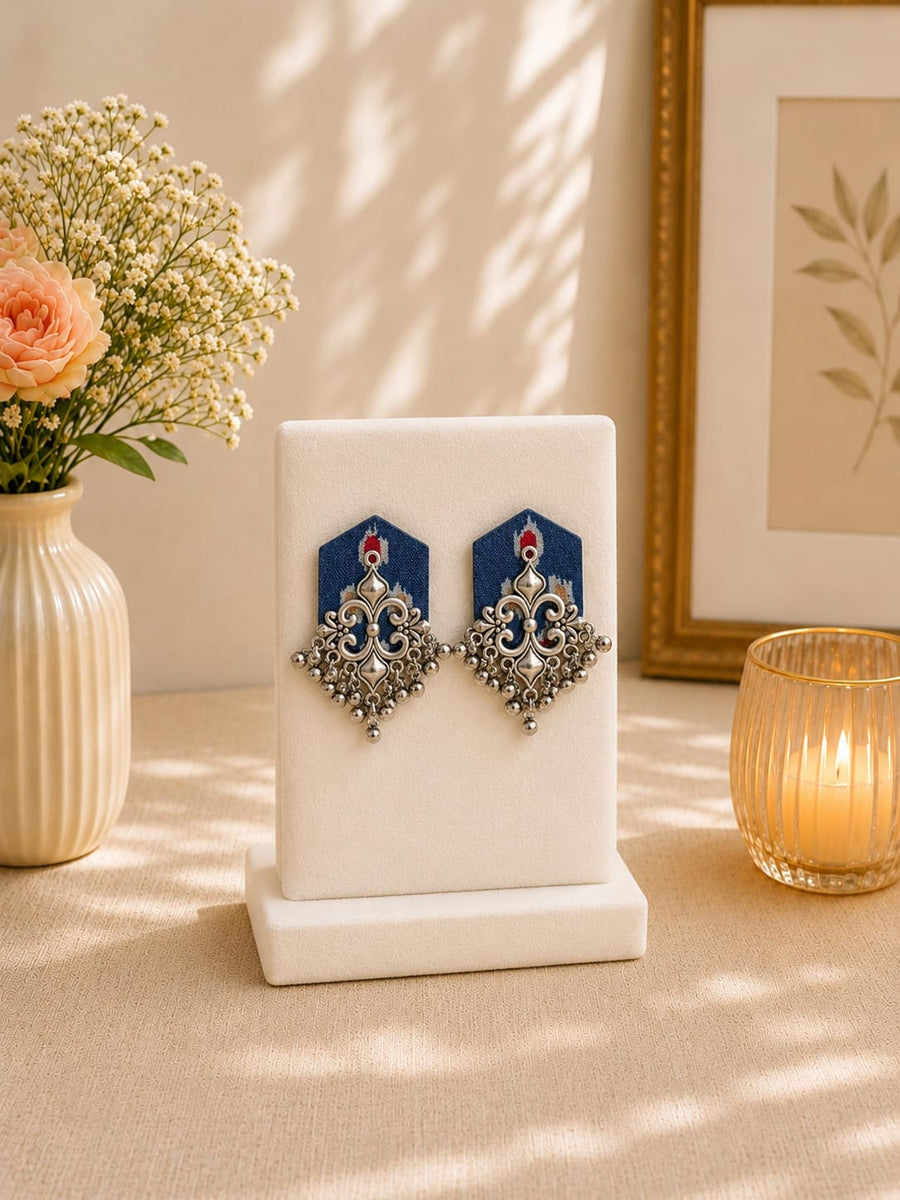 Blue fabric earrings