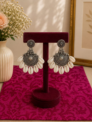 Oxidise earrings with cowrie shell